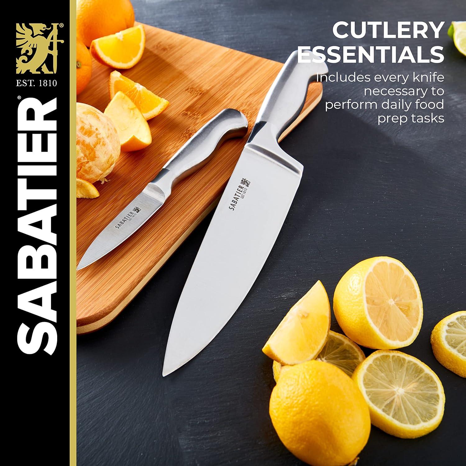 image:imageSabatier 15Piece Forged Triple Rivet Knife Block Set HighCarbon Stainless Steel Kitchen Knives RazorSharp Knife set with Acacia Wood Block Black HandlesAcacia