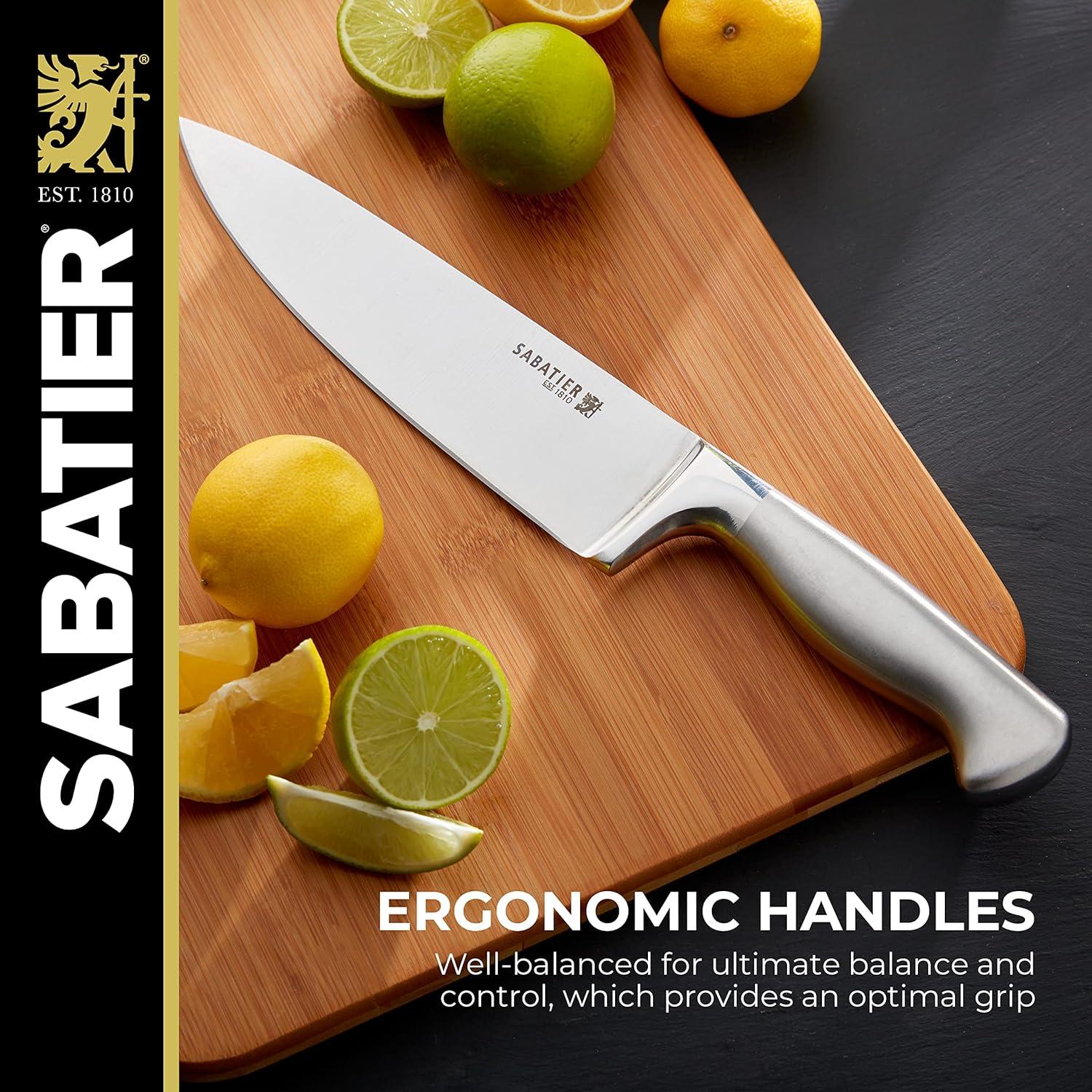 image:imageSabatier 15Piece Forged Triple Rivet Knife Block Set HighCarbon Stainless Steel Kitchen Knives RazorSharp Knife set with Acacia Wood Block Black HandlesAcacia