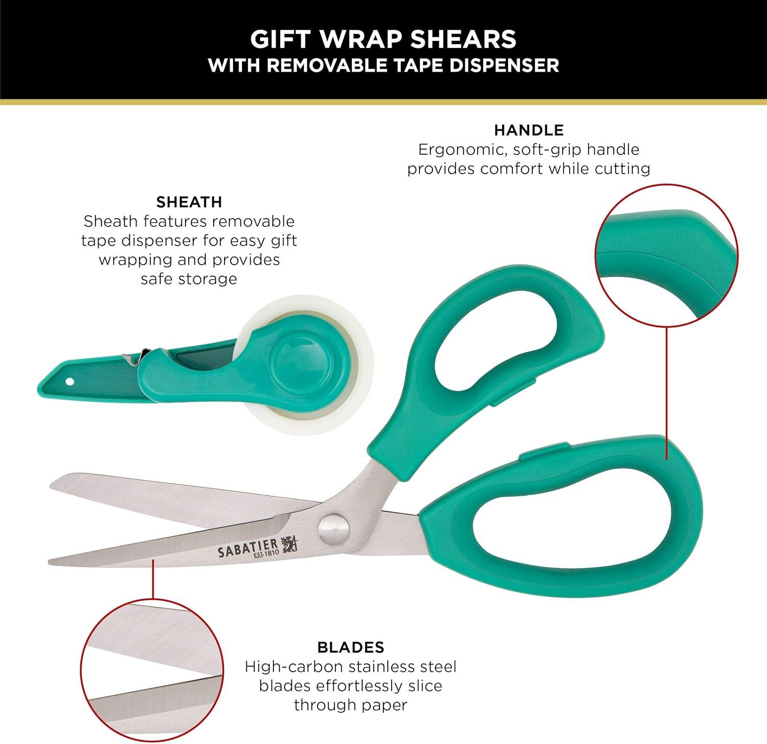 image:imageSabatier 2in1 AllPurpose Scissors Gift Wrap Scissors with Removable Tape Dispenser Blade Cover UltraSharp Stainless Steel MultiPurpose Scissors for Office and Home 114Inch RedGreen