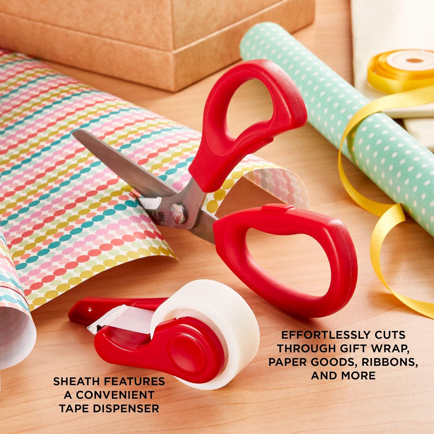 image:imageSabatier 2in1 AllPurpose Scissors Gift Wrap Scissors with Removable Tape Dispenser Blade Cover UltraSharp Stainless Steel MultiPurpose Scissors for Office and Home 114Inch RedRed