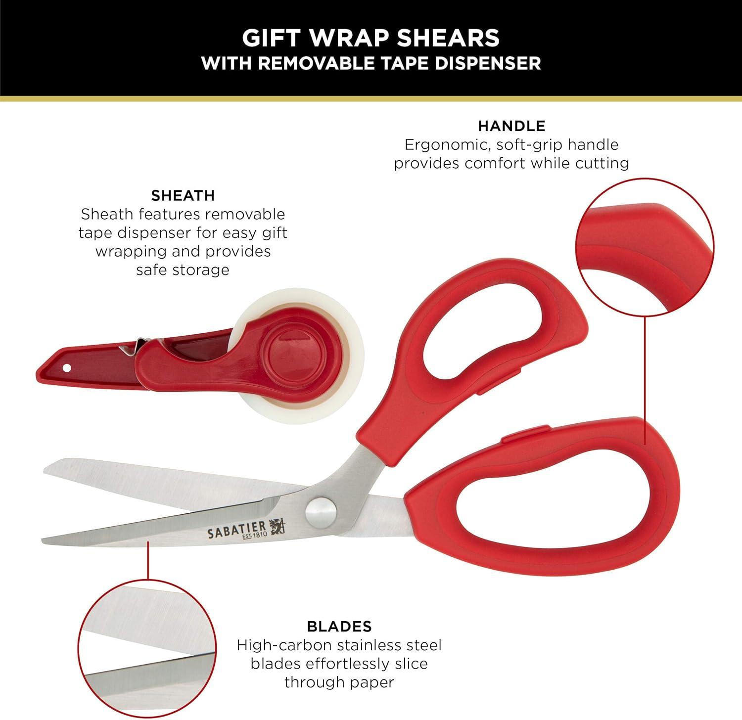 image:imageSabatier 2in1 AllPurpose Scissors Gift Wrap Scissors with Removable Tape Dispenser Blade Cover UltraSharp Stainless Steel MultiPurpose Scissors for Office and Home 114Inch RedRed