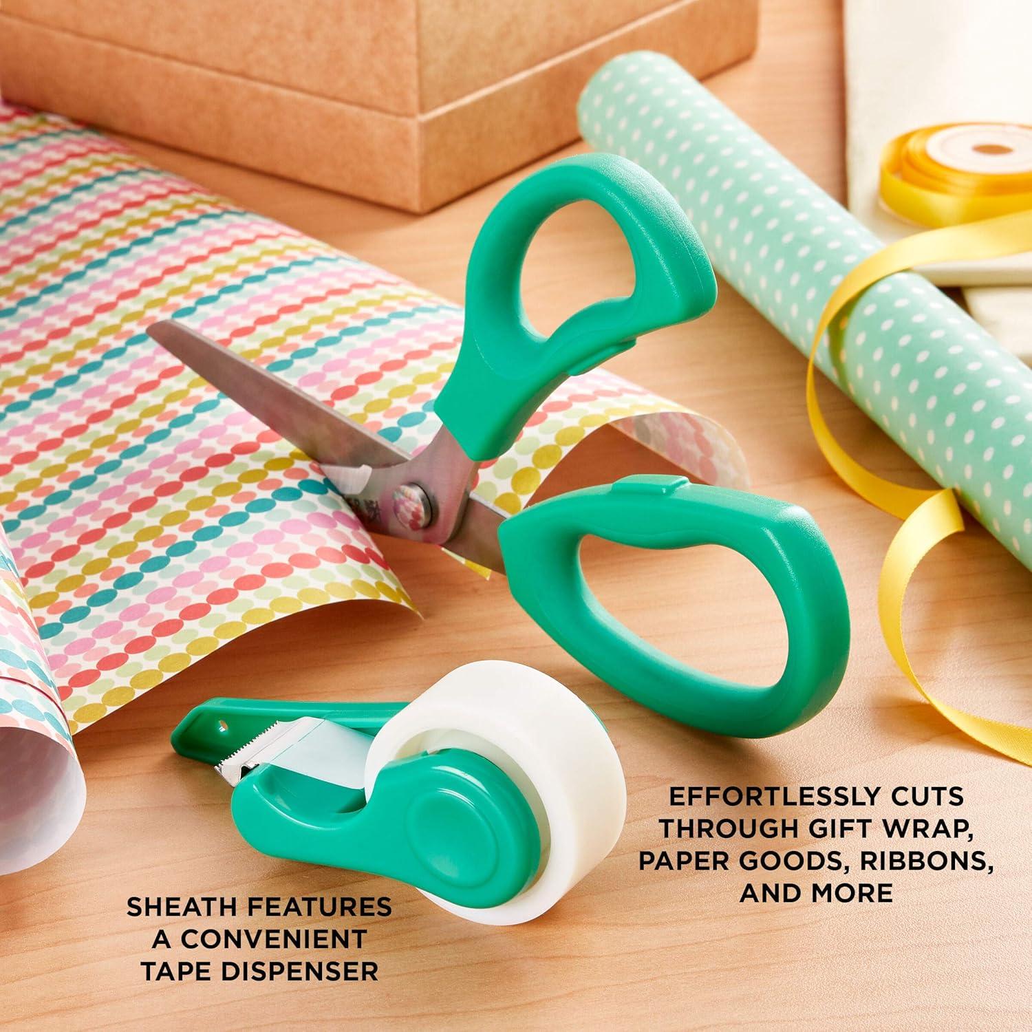 image:imageSabatier 2in1 AllPurpose Scissors Gift Wrap Scissors with Removable Tape Dispenser Blade Cover UltraSharp Stainless Steel MultiPurpose Scissors for Office and Home 114Inch RedGreen