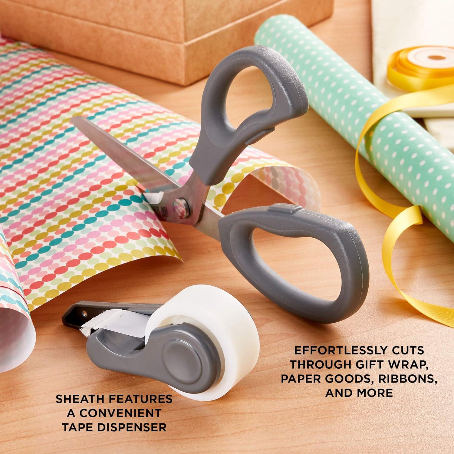 image:imageSabatier 2in1 AllPurpose Scissors Gift Wrap Scissors with Removable Tape Dispenser Blade Cover UltraSharp Stainless Steel MultiPurpose Scissors for Office and Home 114Inch RedGray