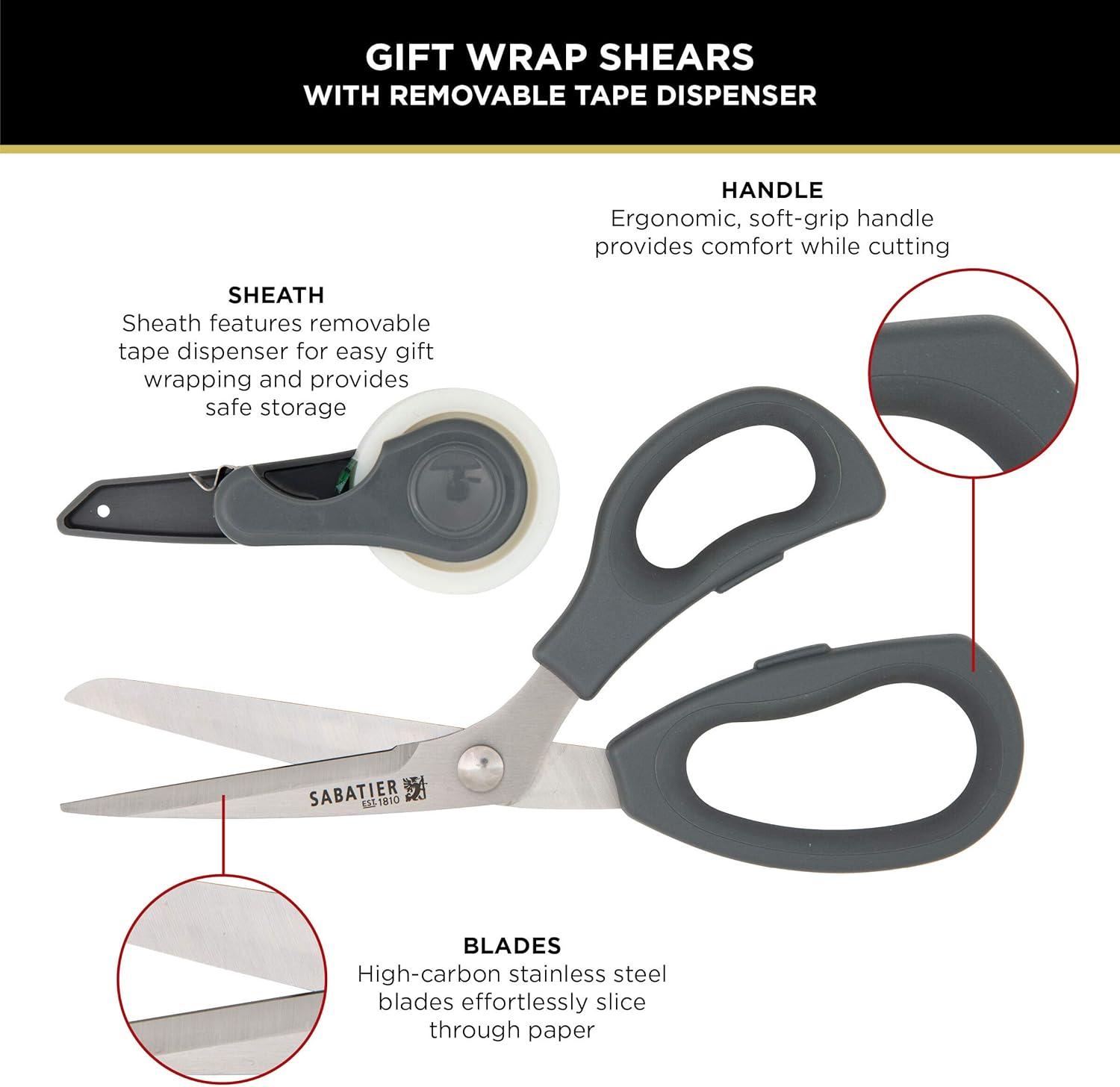 image:imageSabatier 2in1 AllPurpose Scissors Gift Wrap Scissors with Removable Tape Dispenser Blade Cover UltraSharp Stainless Steel MultiPurpose Scissors for Office and Home 114Inch RedGray