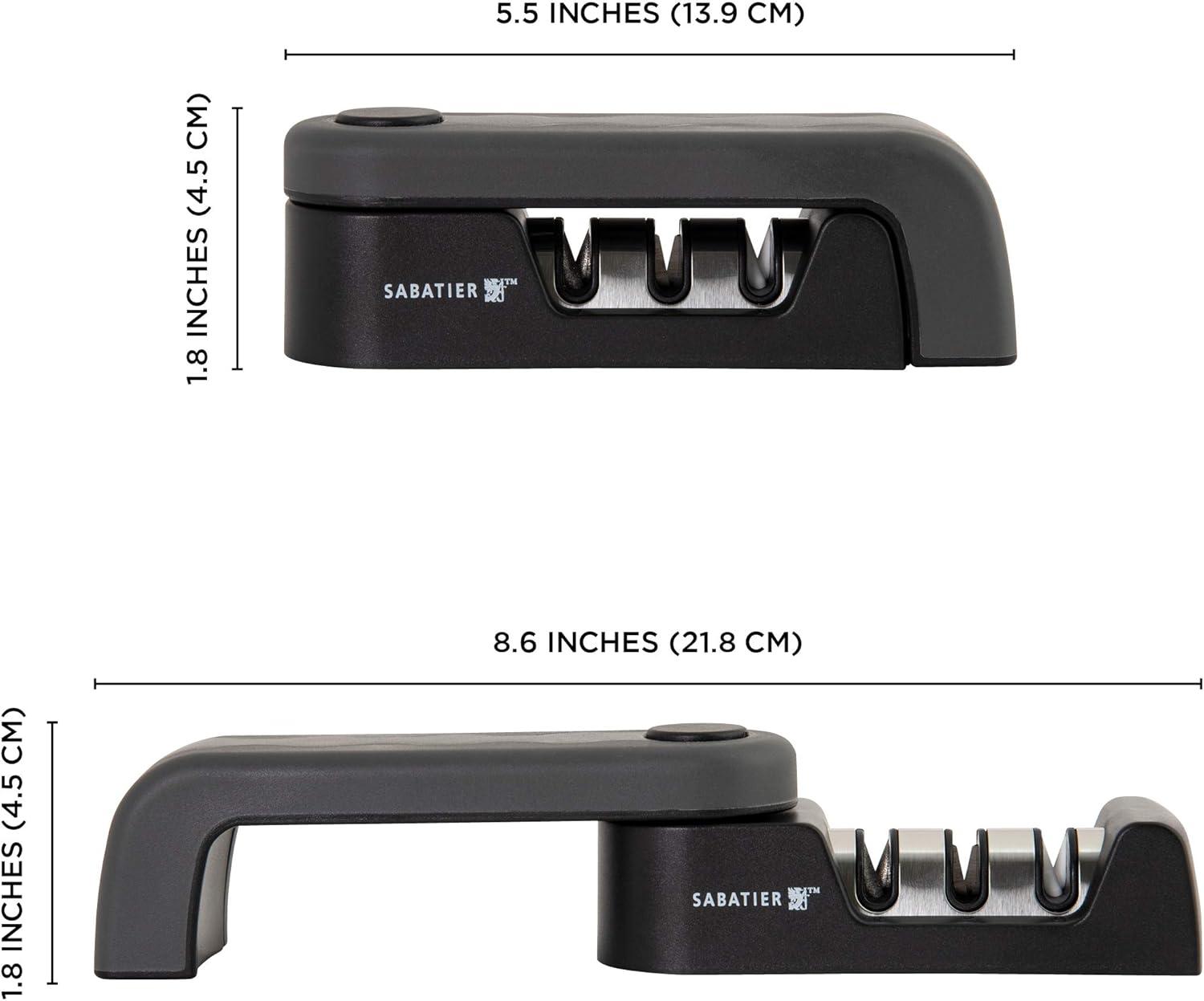 image:imageSabatier 3 Stage Knife Sharpener SpaceSaving Kitchen Knife Sharpener with NonSlip Base EasyToUse Folding Knife Sharpening System to Polish Sharpen and Repair Kitchen Knives Black
