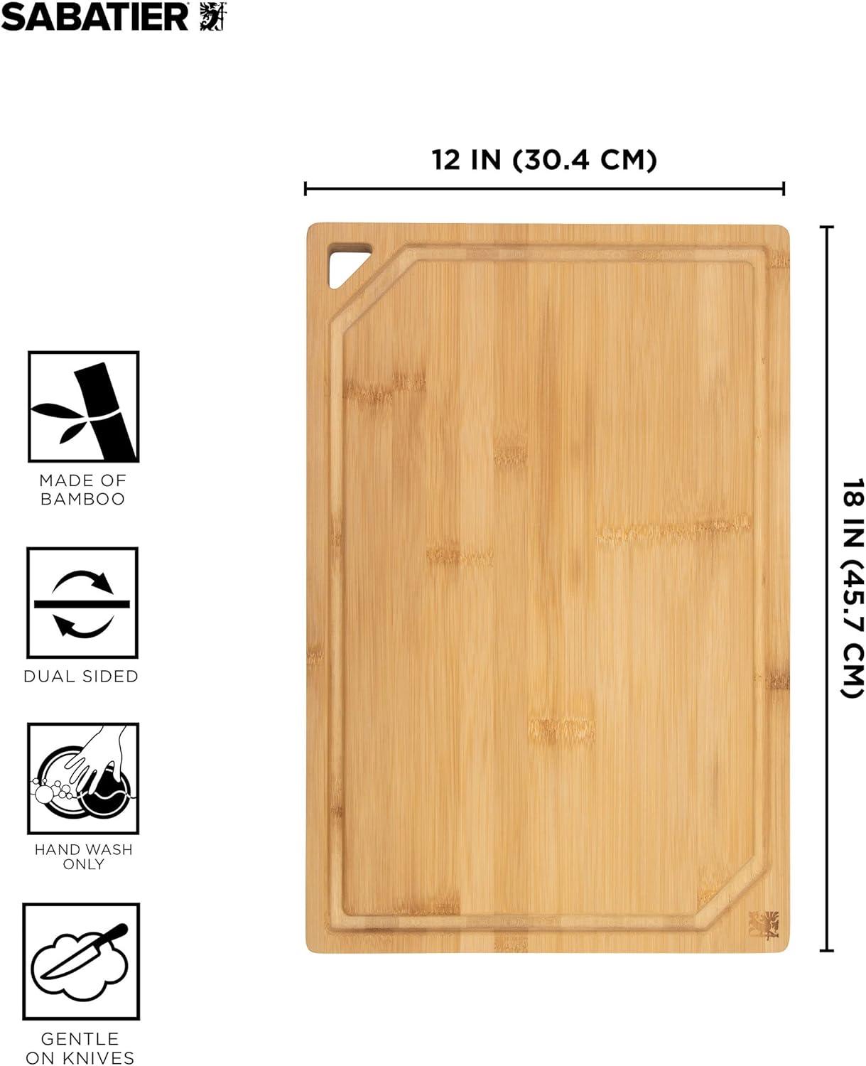 image:imageSabatier ExtraLarge Bamboo Cutting Board with Juice Trench amp Handles Reversible Kitchen Chopping Board for Meal Prep amp Serving Bread Board with Grooves for Charcuterie 12 x 1818L x 12W