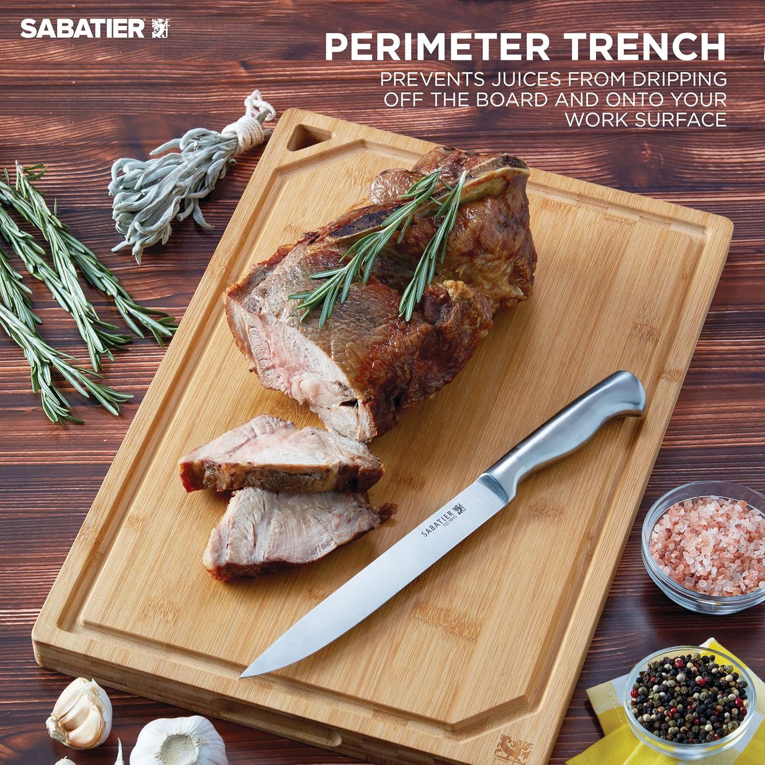 image:imageSabatier ExtraLarge Bamboo Cutting Board with Juice Trench amp Handles Reversible Kitchen Chopping Board for Meal Prep amp Serving Bread Board with Grooves for Charcuterie 12 x 1818L x 12W