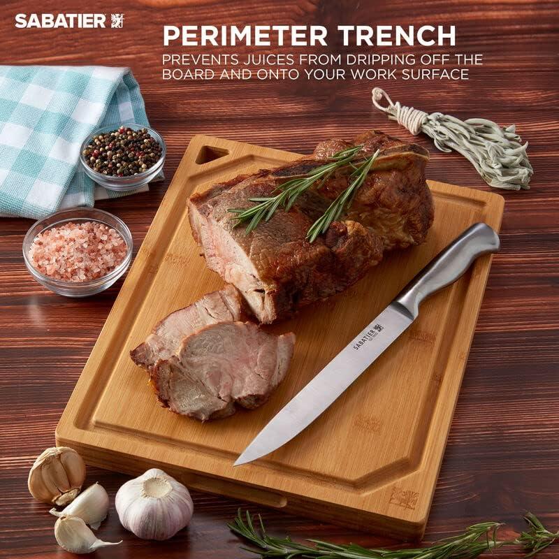 image:imageSabatier ExtraLarge Bamboo Cutting Board with Juice Trench amp Handles Reversible Kitchen Chopping Board for Meal Prep amp Serving Bread Board with Grooves for Charcuterie 12 x 1814L x 11W