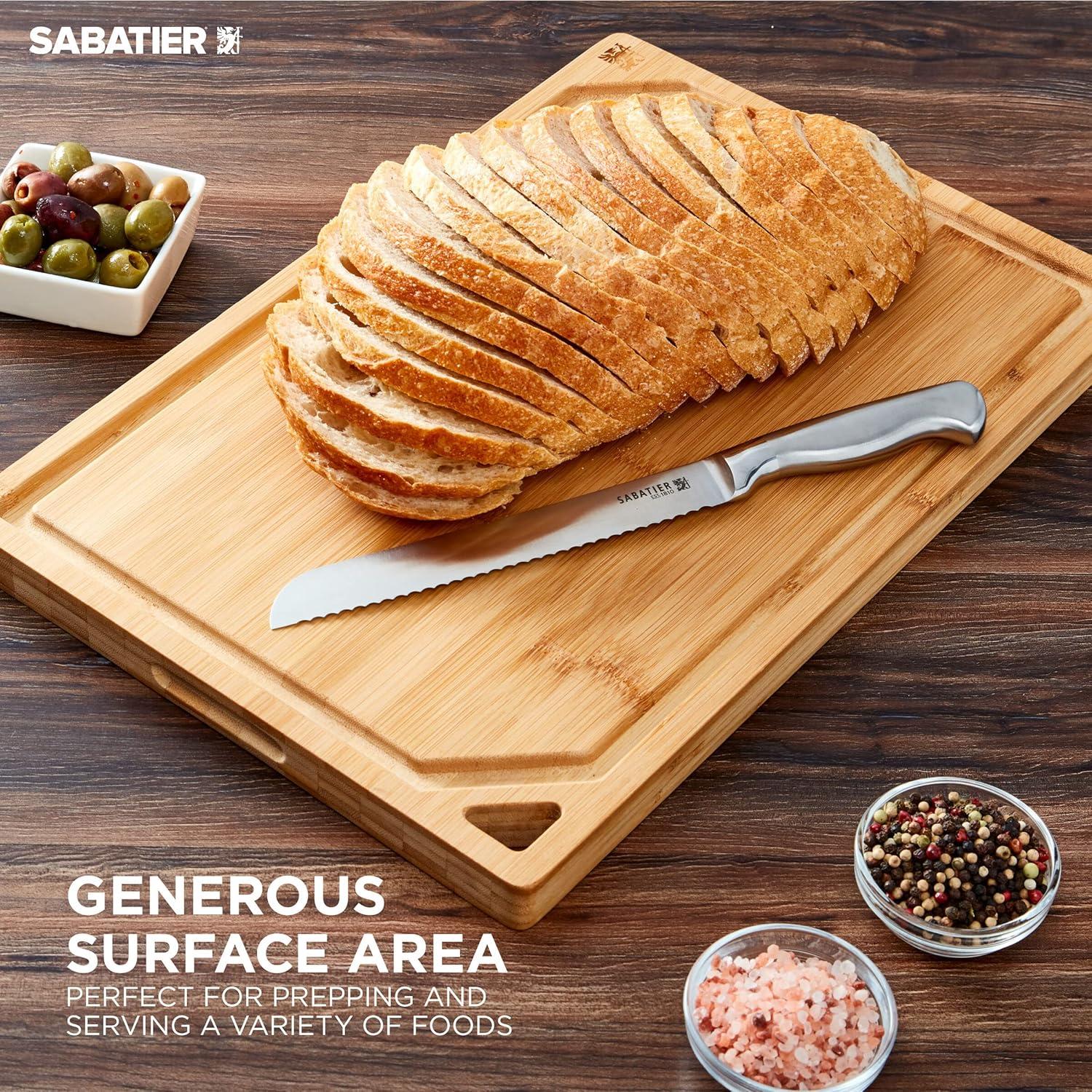 image:imageSabatier ExtraLarge Bamboo Cutting Board with Juice Trench amp Handles Reversible Kitchen Chopping Board for Meal Prep amp Serving Bread Board with Grooves for Charcuterie 12 x 1818L x 12W