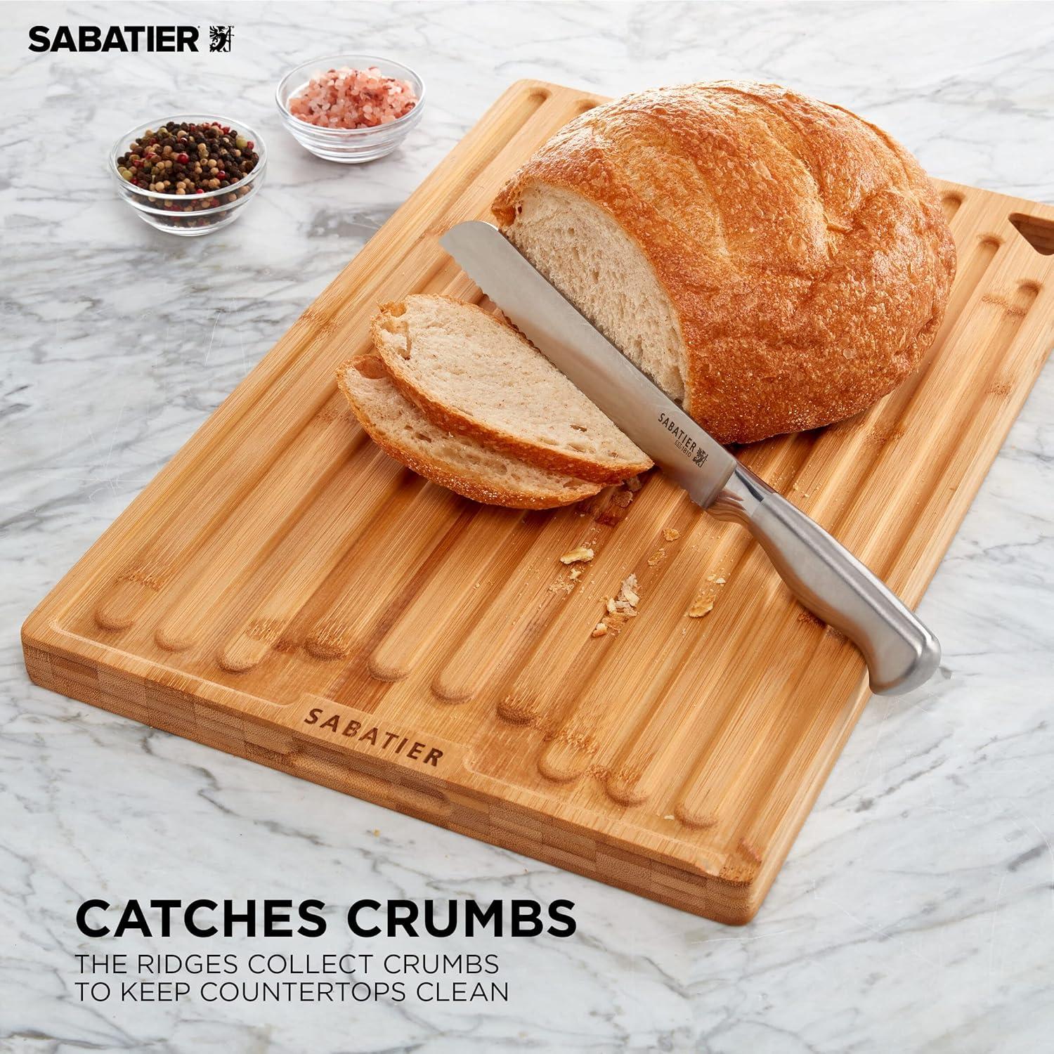 image:imageSabatier ExtraLarge Bamboo Cutting Board with Juice Trench amp Handles Reversible Kitchen Chopping Board for Meal Prep amp Serving Bread Board with Grooves for Charcuterie 12 x 1818L x 12W