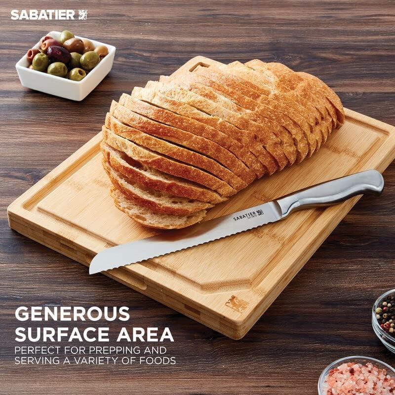 image:imageSabatier ExtraLarge Bamboo Cutting Board with Juice Trench amp Handles Reversible Kitchen Chopping Board for Meal Prep amp Serving Bread Board with Grooves for Charcuterie 12 x 1814L x 11W