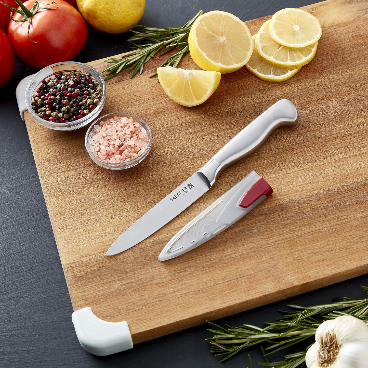 image:imageSabatier Forged Stainless Steel Chef Knife with Edgekeeper SelfSharpening Blade Cover HighCarbon Stainless Steel Kitchen Knife RazorSharp Knife to Cut Fruit Vegetables and more 8Inch Black8Inch Chef Knife