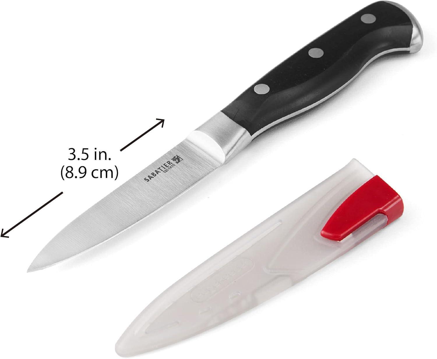 image:imageSabatier Forged Stainless Steel Chef Knife with Edgekeeper SelfSharpening Blade Cover HighCarbon Stainless Steel Kitchen Knife RazorSharp Knife to Cut Fruit Vegetables and more 8Inch Black35Inch Paring Knife