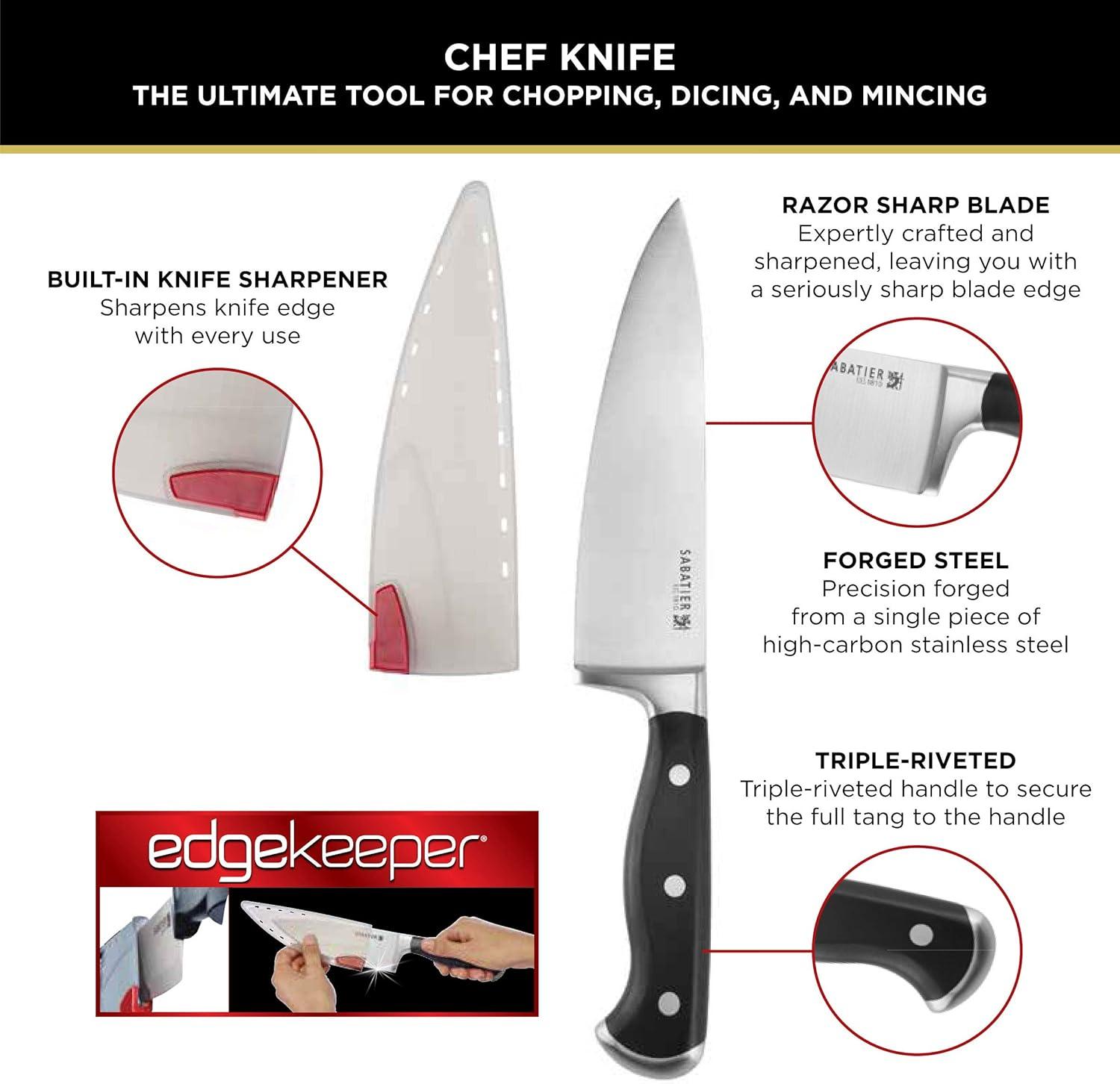 image:imageSabatier Forged Stainless Steel Chef Knife with Edgekeeper SelfSharpening Blade Cover HighCarbon Stainless Steel Kitchen Knife RazorSharp Knife to Cut Fruit Vegetables and more 8Inch Black8Inch Chef Knife