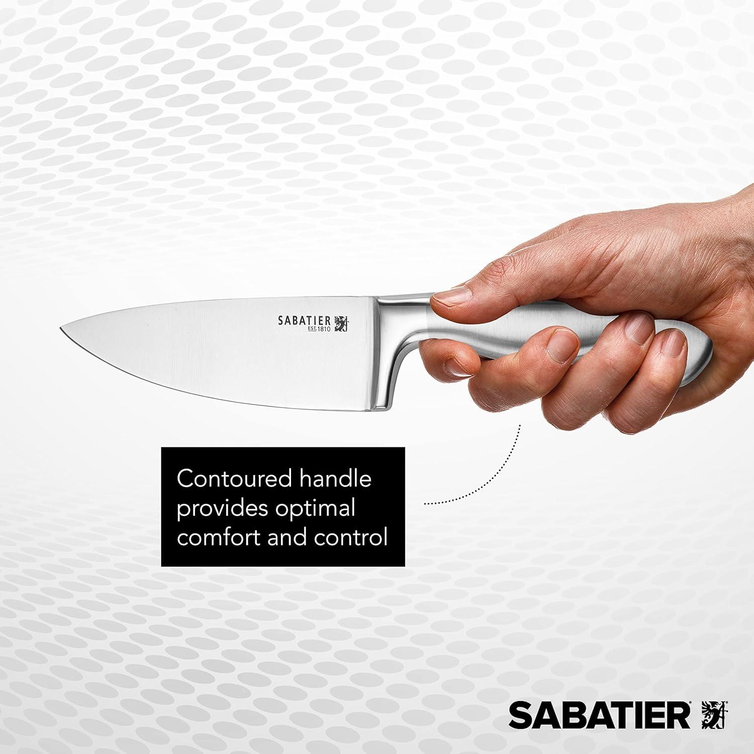 image:imageSabatier Forged Stainless Steel Slicing Knife with Edgekeeper SelfSharpening Blade Cover HighCarbon Stainless Steel Kitchen Knife RazorSharp Knife to Cut Fruit Vegetables and more 8Inch6Inch Chef Knife