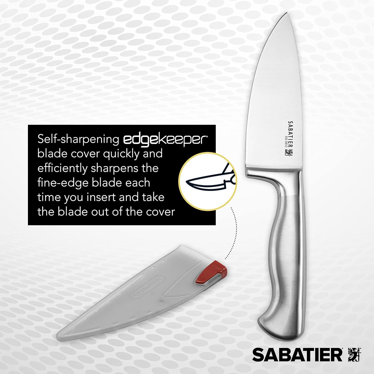 image:imageSabatier Forged Stainless Steel Slicing Knife with Edgekeeper SelfSharpening Blade Cover HighCarbon Stainless Steel Kitchen Knife RazorSharp Knife to Cut Fruit Vegetables and more 8Inch6Inch Chef Knife