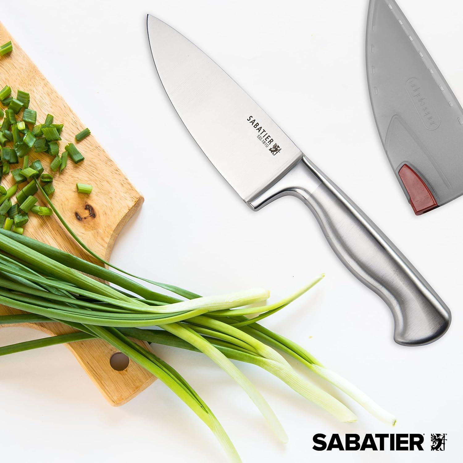 image:imageSabatier Forged Stainless Steel Slicing Knife with Edgekeeper SelfSharpening Blade Cover HighCarbon Stainless Steel Kitchen Knife RazorSharp Knife to Cut Fruit Vegetables and more 8Inch6Inch Chef Knife