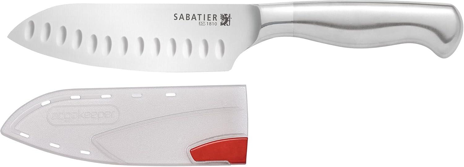 image:imageSabatier Forged Stainless Steel Slicing Knife with Edgekeeper SelfSharpening Blade Cover HighCarbon Stainless Steel Kitchen Knife RazorSharp Knife to Cut Fruit Vegetables and more 8Inch5Inch Santoku Knife
