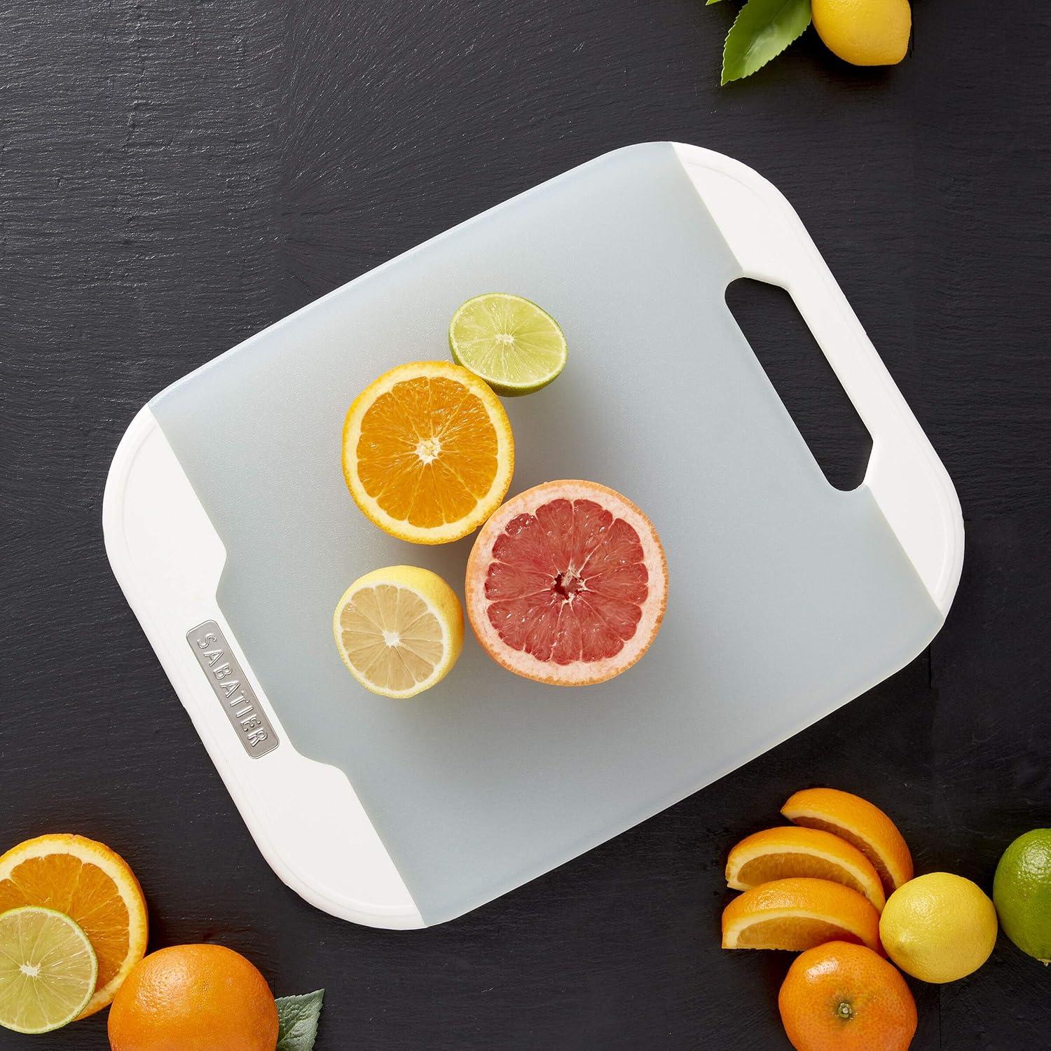 image:imageSabatier Plastic Cutting Board with NonSlip Edges Dishwasher Safe Poly Chopping Board for Kitchen with Easy Grip Handle 11inch x14inch WhiteWhite