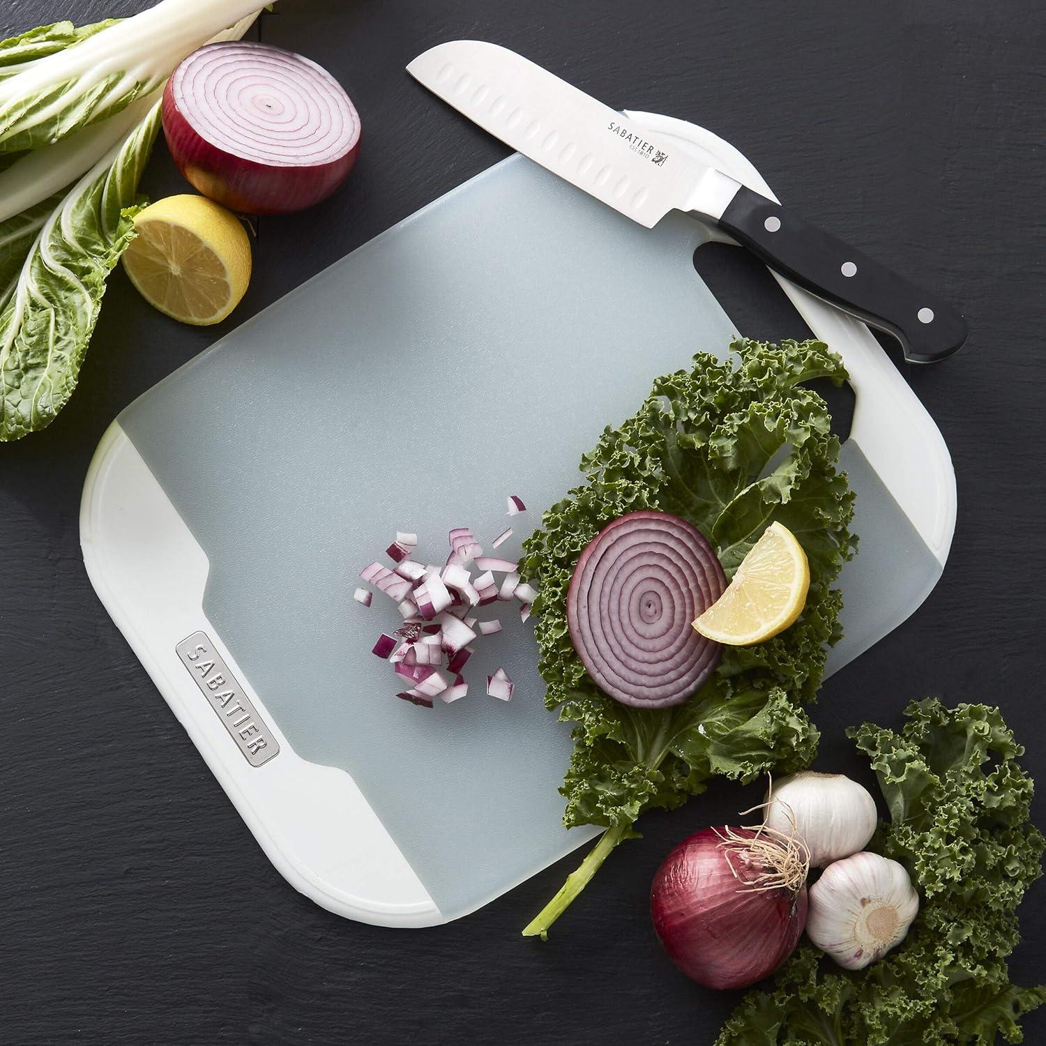 image:imageSabatier Plastic Cutting Board with NonSlip Edges Dishwasher Safe Poly Chopping Board for Kitchen with Easy Grip Handle 11inch x14inch WhiteWhite