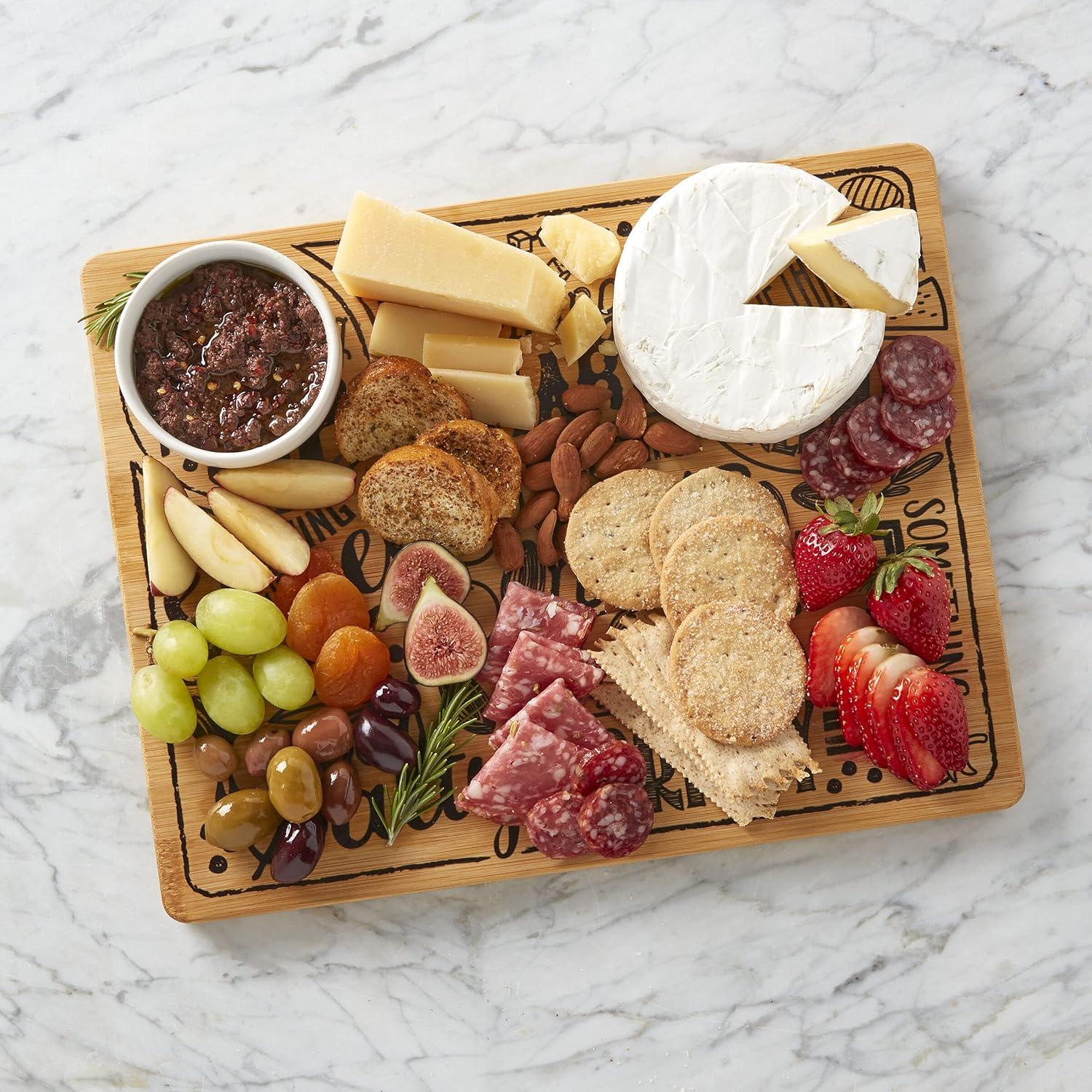 image:imageSabatier Reversible Bamboo Charcuterie Board with Recessed Handles Decorative Kitchen Cutting Board for Entertaining and Meal Prep Cheese Board with Serving Guide 11 x14Bamboo