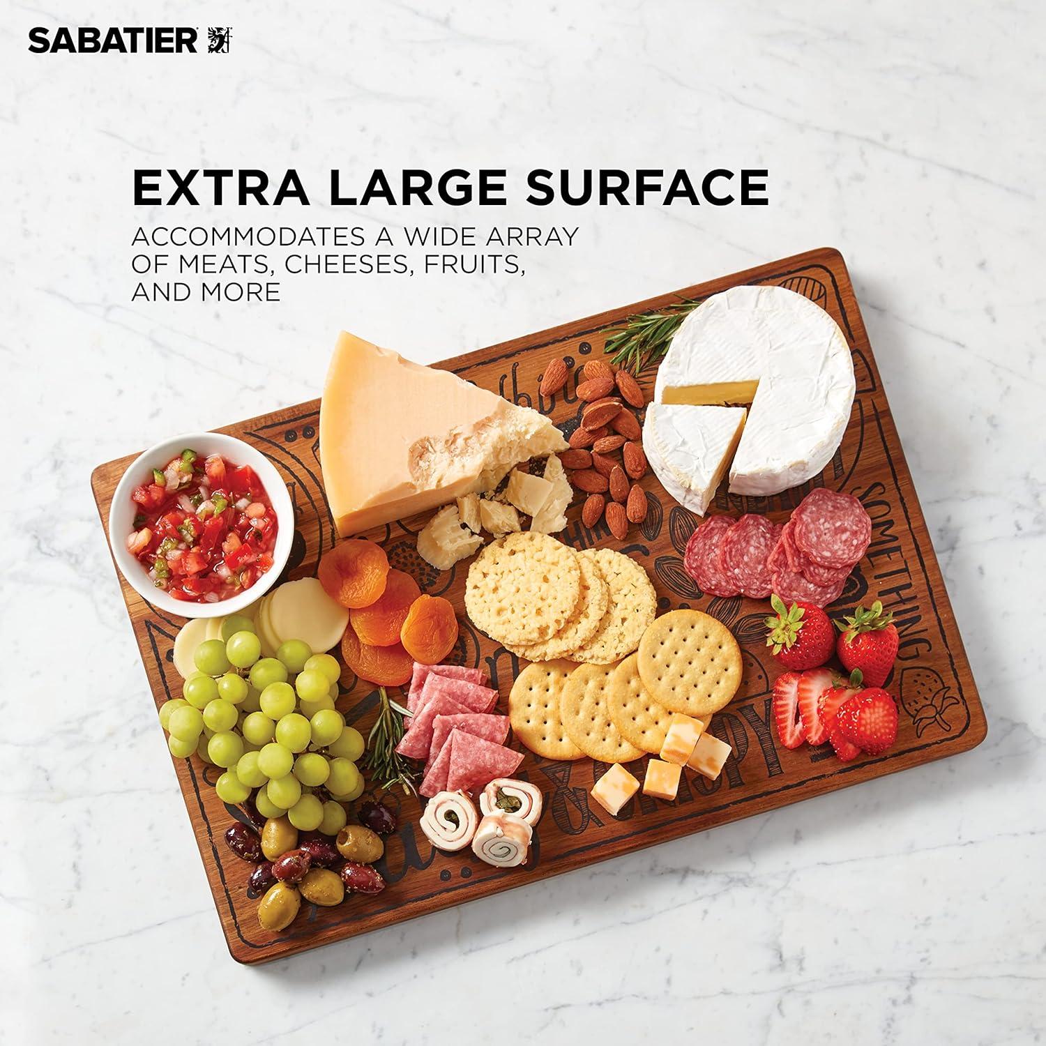 image:imageSabatier Reversible Bamboo Charcuterie Board with Recessed Handles Decorative Kitchen Cutting Board for Entertaining and Meal Prep Cheese Board with Serving Guide 11 x14Acacia