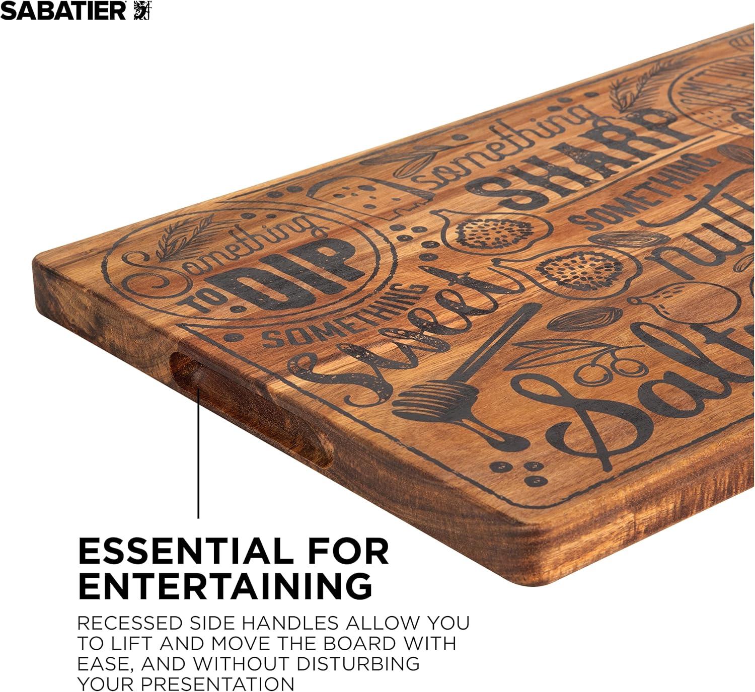 image:imageSabatier Reversible Bamboo Charcuterie Board with Recessed Handles Decorative Kitchen Cutting Board for Entertaining and Meal Prep Cheese Board with Serving Guide 11 x14Acacia
