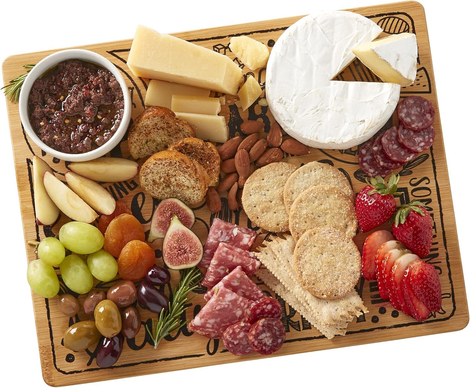 image:imageSabatier Reversible Bamboo Charcuterie Board with Recessed Handles Decorative Kitchen Cutting Board for Entertaining and Meal Prep Cheese Board with Serving Guide 11 x14Bamboo