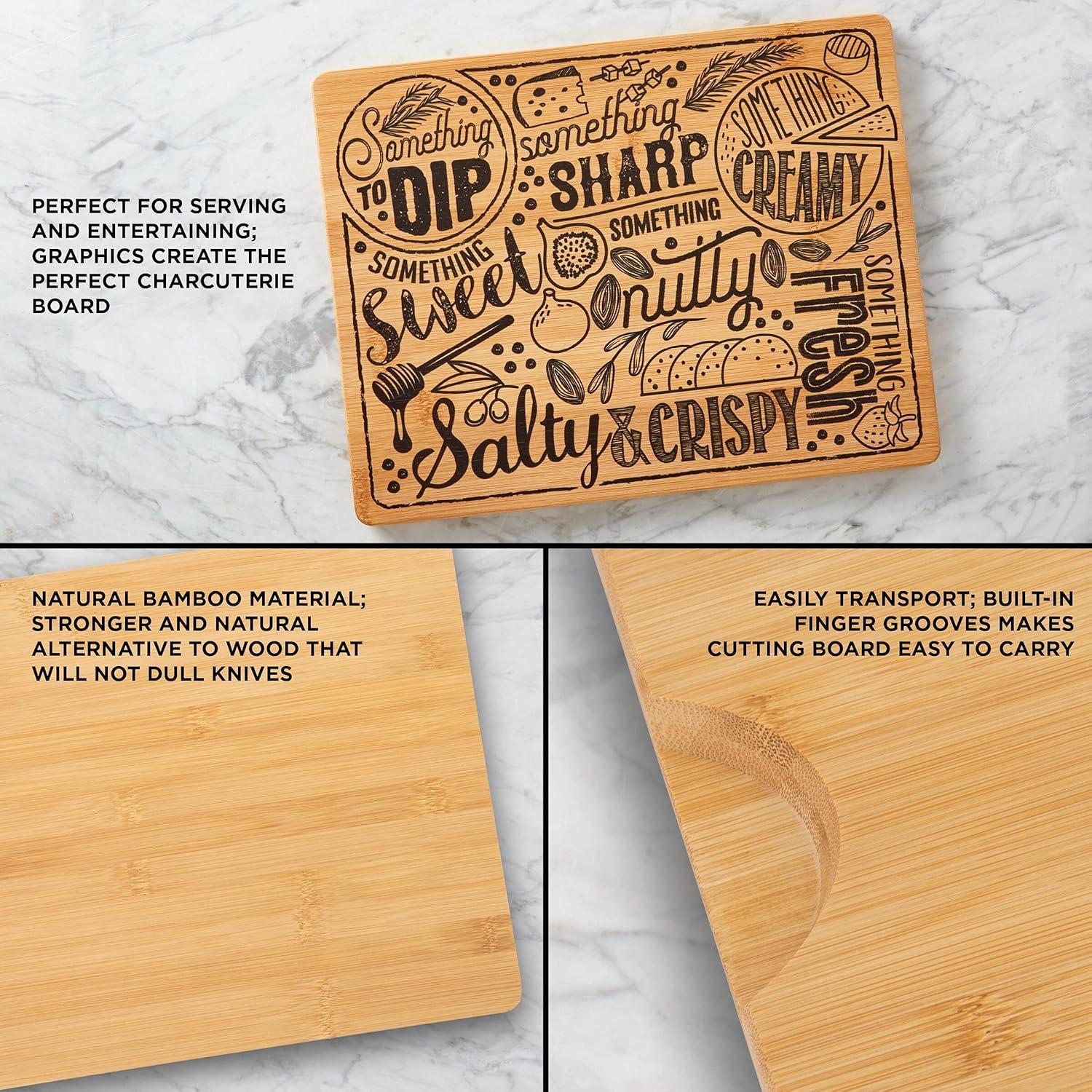 image:imageSabatier Reversible Bamboo Charcuterie Board with Recessed Handles Decorative Kitchen Cutting Board for Entertaining and Meal Prep Cheese Board with Serving Guide 11 x14Bamboo