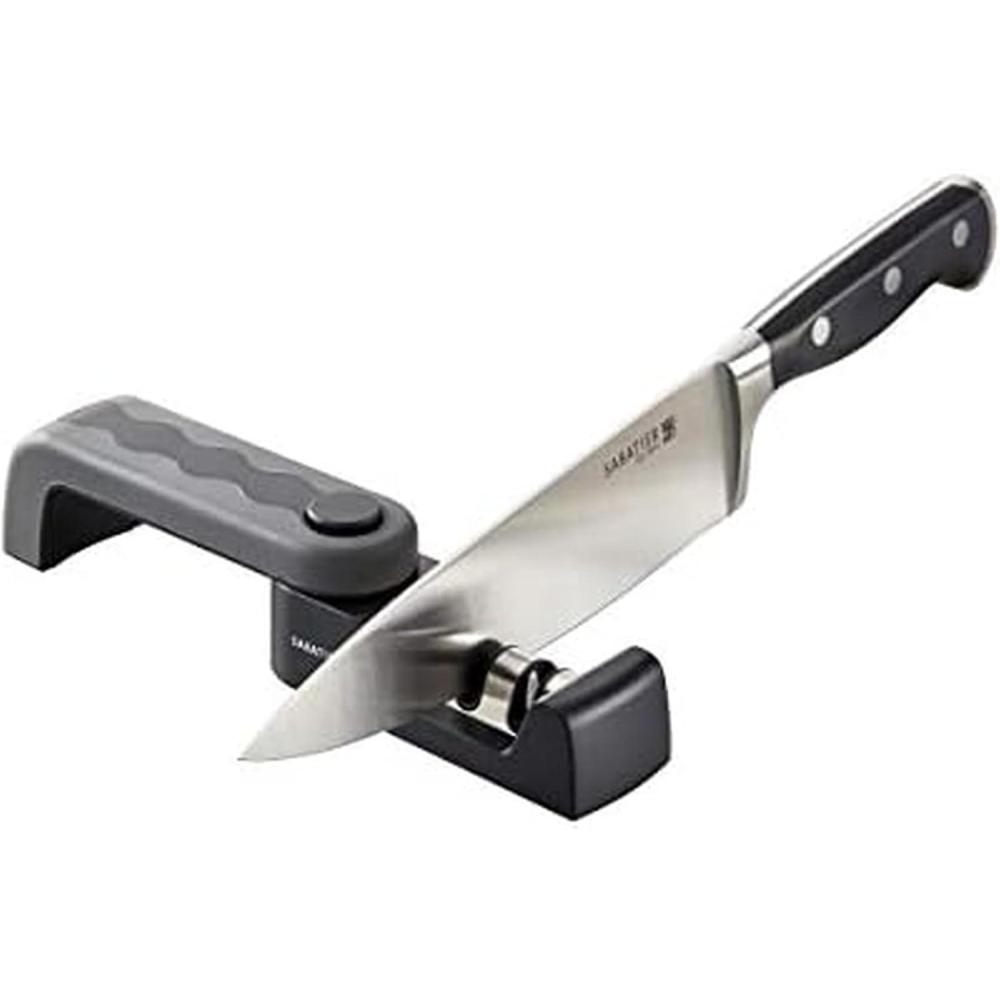 image:imageSabatier 3 Stage Knife Sharpener SpaceSaving Kitchen Knife Sharpener with NonSlip Base EasyToUse Folding Knife Sharpening System to Polish Sharpen and Repair Kitchen Knives Black