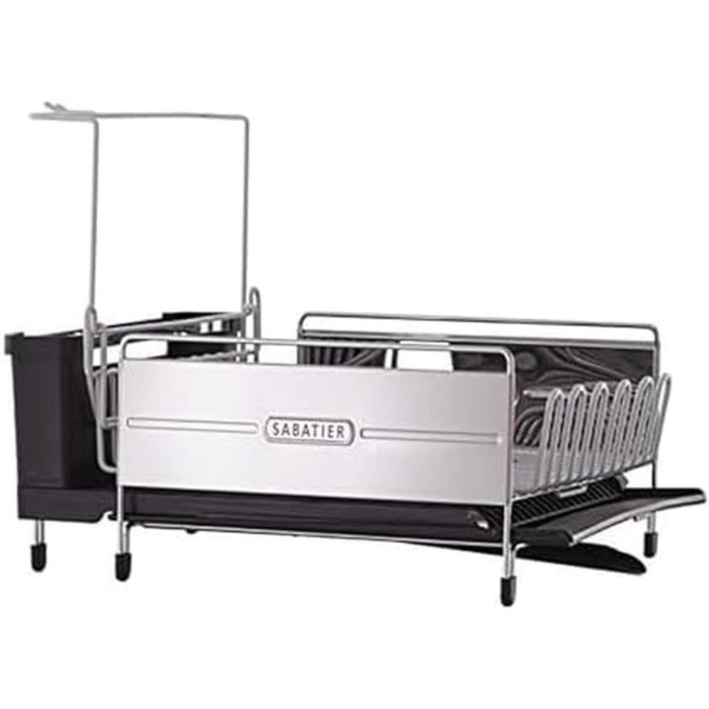 image:imageSabatier Expandable Stainless Steel Dish Rack with RustResistant Soft Coated Wires and BiDirectional Spout with Utensil Caddy and Removable Stemware HolderGrayBlack