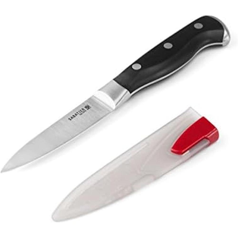 image:imageSabatier Forged Stainless Steel Chef Knife with Edgekeeper SelfSharpening Blade Cover HighCarbon Stainless Steel Kitchen Knife RazorSharp Knife to Cut Fruit Vegetables and more 8Inch Black35Inch Paring Knife