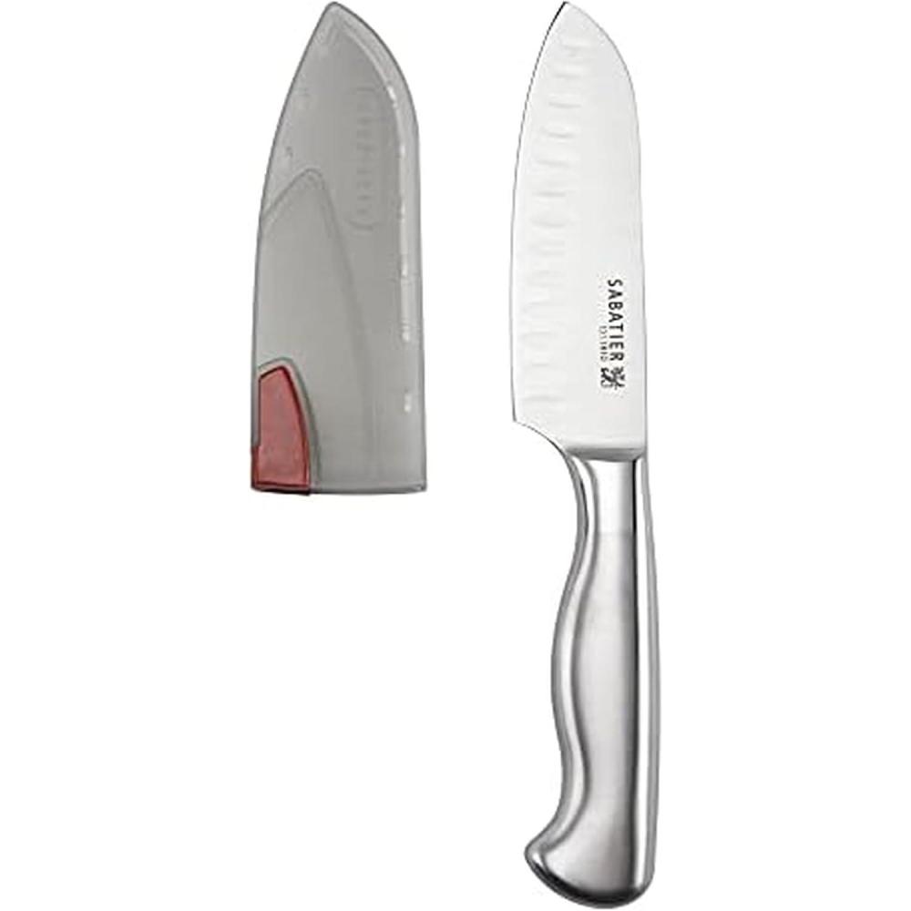 image:imageSabatier Forged Stainless Steel Slicing Knife with Edgekeeper SelfSharpening Blade Cover HighCarbon Stainless Steel Kitchen Knife RazorSharp Knife to Cut Fruit Vegetables and more 8Inch5Inch Santoku Knife