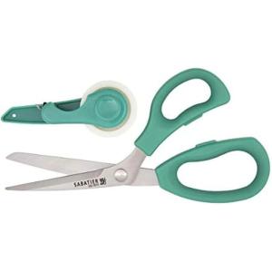 image:imageSabatier 2in1 AllPurpose Scissors Gift Wrap Scissors with Removable Tape Dispenser Blade Cover UltraSharp Stainless Steel MultiPurpose Scissors for Office and Home 114Inch RedGreen