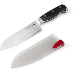 image:imageSabatier Forged Stainless Steel Chef Knife with Edgekeeper SelfSharpening Blade Cover HighCarbon Stainless Steel Kitchen Knife RazorSharp Knife to Cut Fruit Vegetables and more 8Inch Black5Inch Santoku Knife
