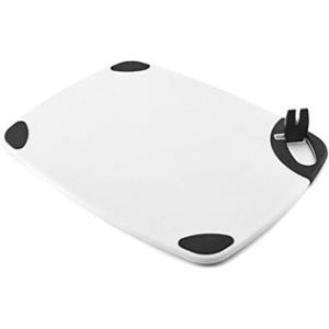 image:imageSabatier Plastic Cutting Board with Edgekeeper BuiltIn PopUp Sharpener NonSlip Poly Chopping Board DishwasherSafe 11Inchby14Inch White and Black